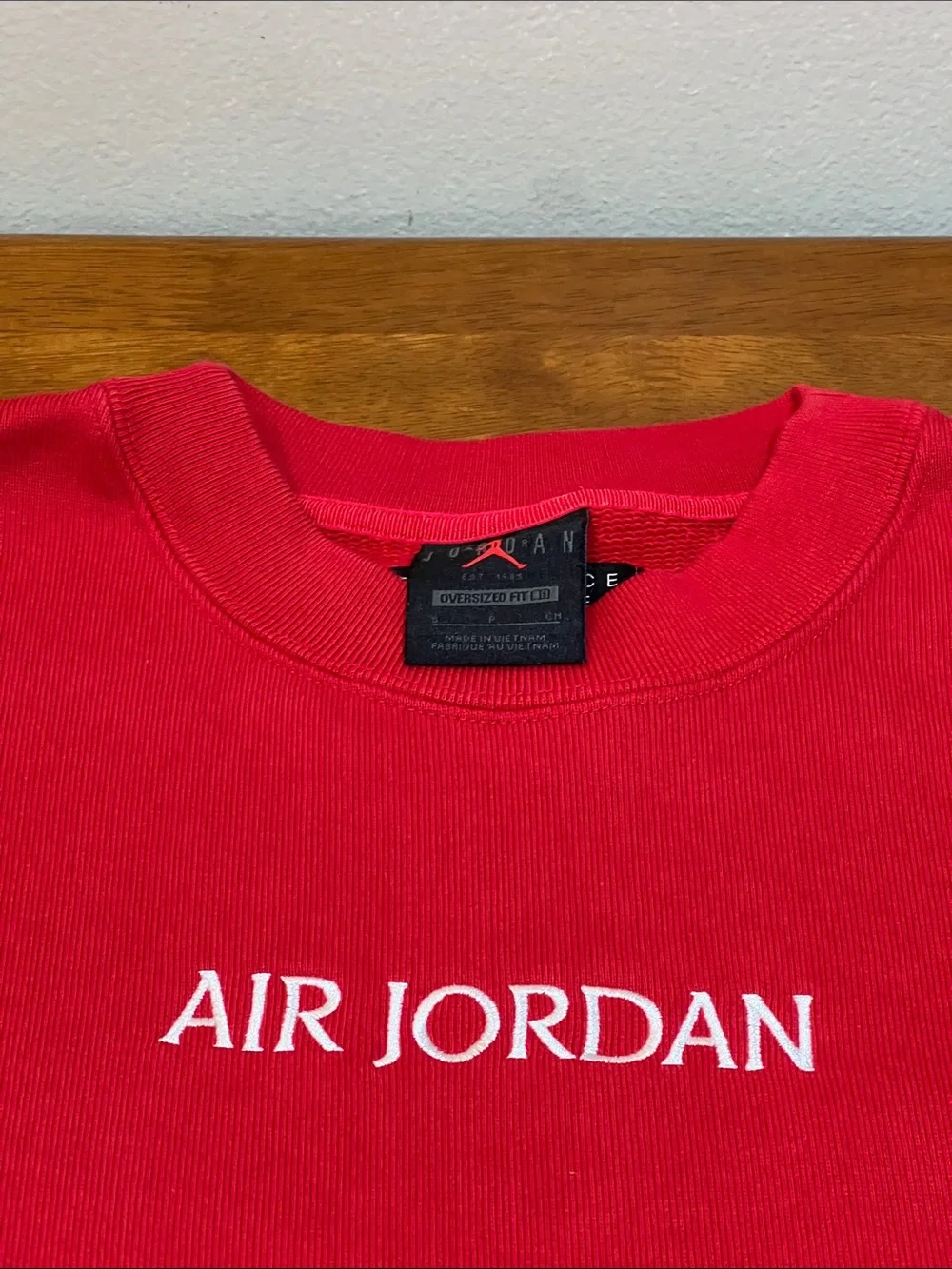 Jordan Red Crewneck Sweatshirt with White Air Jordan Logo Size SMALL
